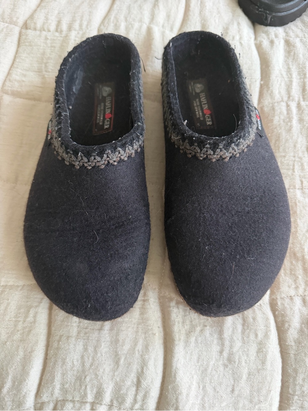 Haflinger Kids Black Felt Slip-On Clogs with Contrast Trim